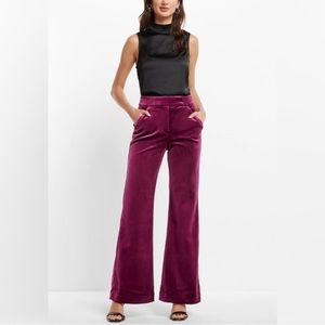 EXPRESS Berry Pink Velvet Super High Rise Flare Editor Pants